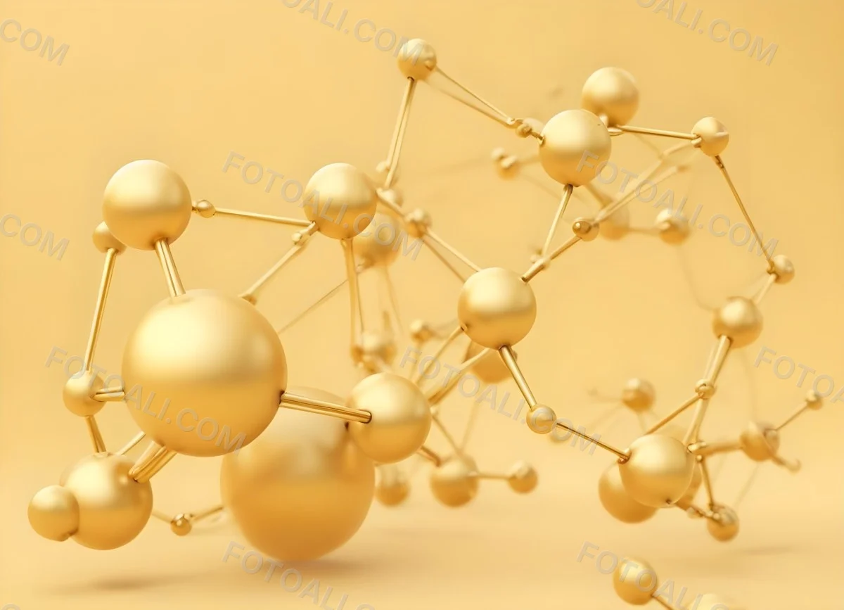 3d Model Golden Molecular Structure With Interconnected Spheres And Lines Creating A Complex Network Soft Golden Background With Blurred Lines Scientific Or Technological Theme Clean And Modern Aesthetic Figure 41 C009