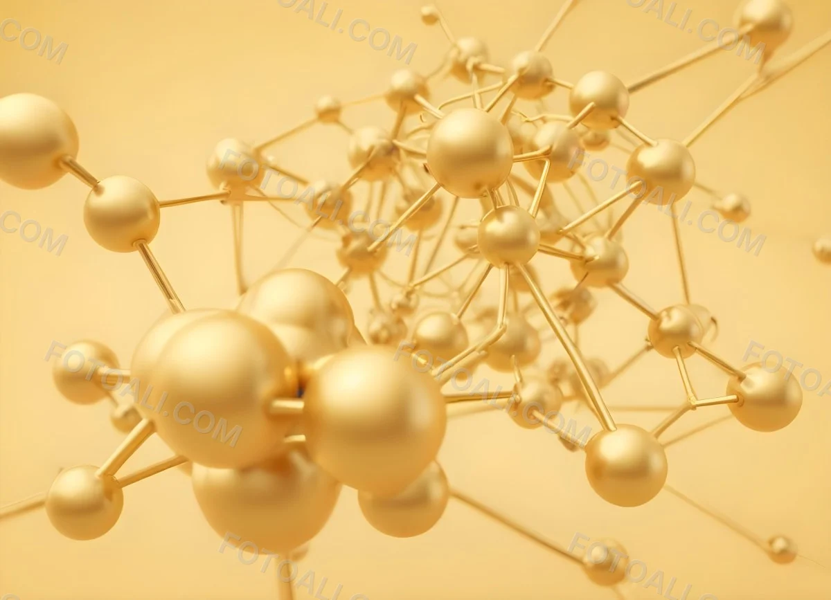 3d Model Golden Molecular Structure With Interconnected Spheres And Lines Creating A Complex Network Soft Golden Background With Blurred Lines Scientific Or Technological Theme Clean And Modern Aesthetic Figure 42 0824