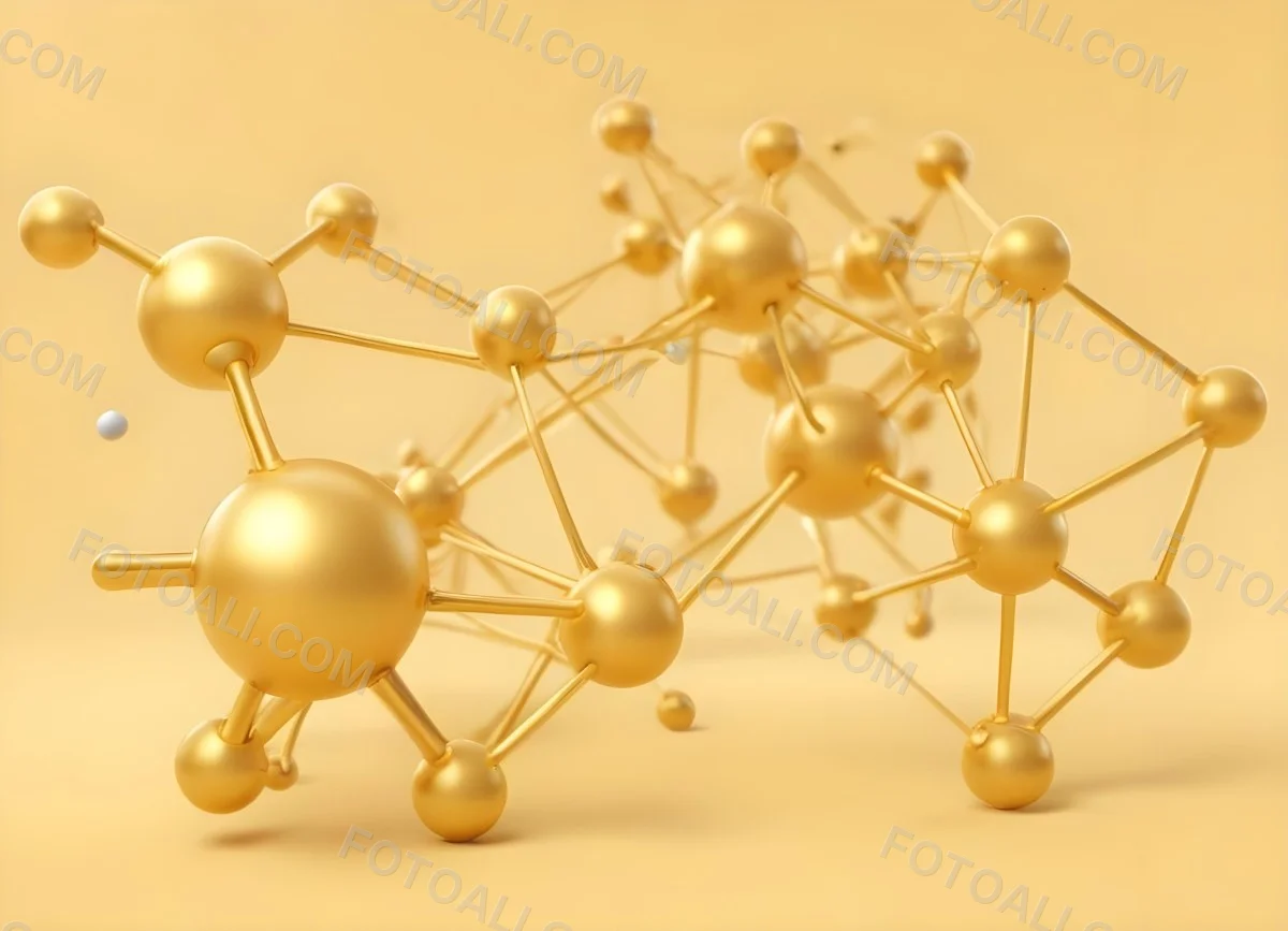 3d Model Golden Molecular Structure With Interconnected Spheres And Lines Creating A Complex Network Soft Golden Background With Blurred Lines Scientific Or Technological Theme Clean And Modern Aesthetic Figure 46 9416