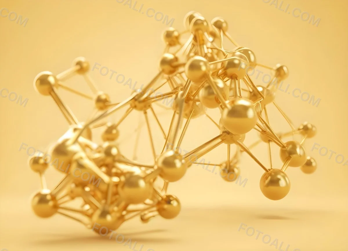3d Model Golden Molecular Structure With Interconnected Spheres And Lines Creating A Complex Network Soft Golden Background With Blurred Lines Scientific Or Technological Theme Clean And Modern Aesthetic Figure 52 65e4