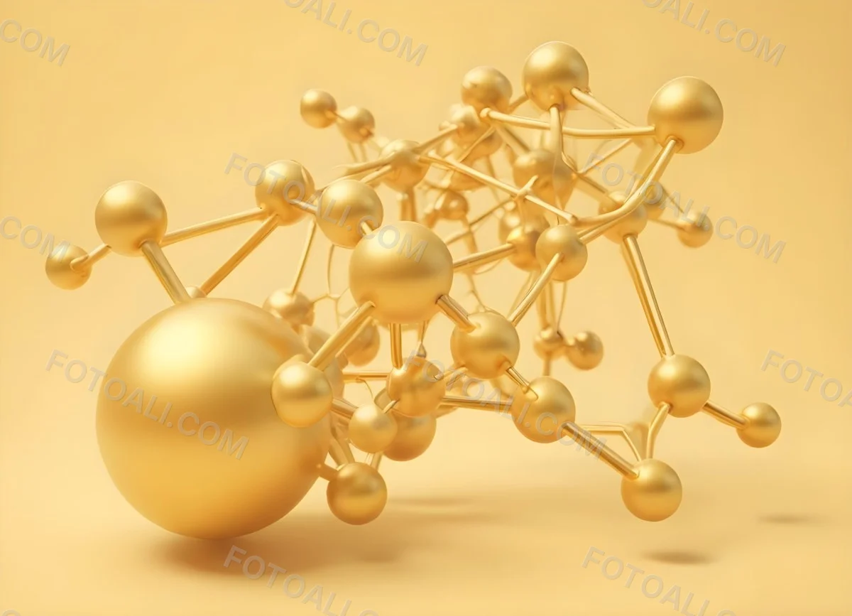 3d Model Golden Molecular Structure With Interconnected Spheres And Lines Creating A Complex Network Soft Golden Background With Blurred Lines Scientific Or Technological Theme Clean And Modern Aesthetic Figure 55 Dc4d