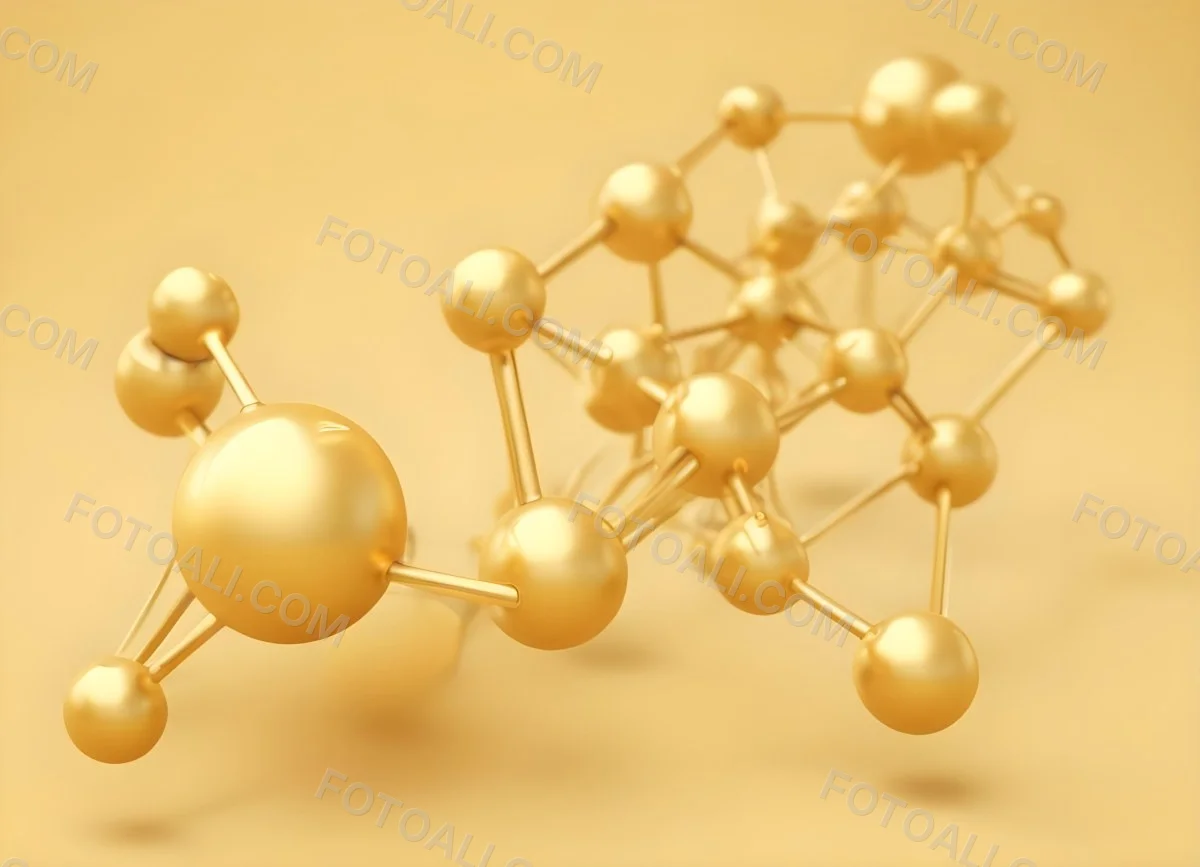 3d Model Golden Molecular Structure With Interconnected Spheres And Lines Creating A Complex Network Soft Golden Background With Blurred Lines Scientific Or Technological Theme Clean And Modern Aesthetic Figure 56 5fac