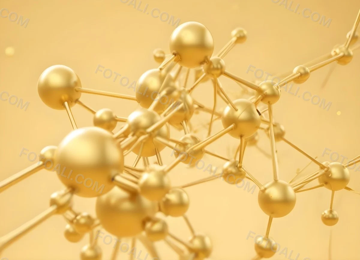 3d Model Golden Molecular Structure With Interconnected Spheres And Lines Creating A Complex Network Soft Golden Background With Blurred Lines Scientific Or Technological Theme Clean And Modern Aesthetic Figure 58 D092