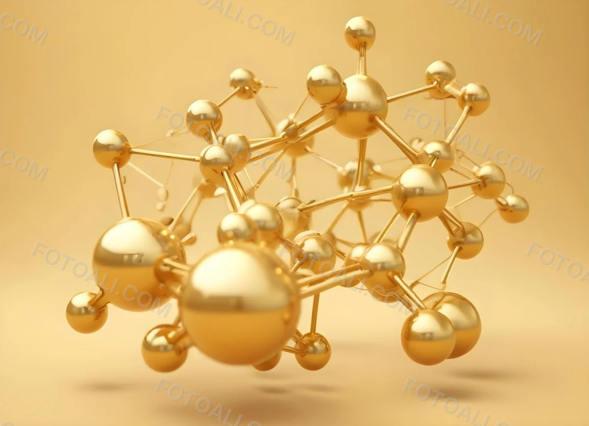 3d Model Golden Molecular Structure With Interconnected Spheres And Lines Creating A Complex Network Soft Golden Background With Blurred Lines Scientific Or Technological Theme Clean And Modern Aesthetic Figure 59 De70