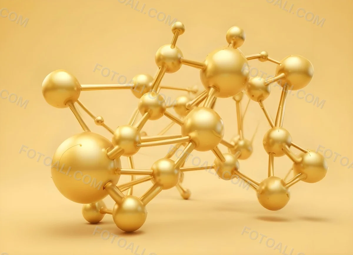 3d Model Golden Molecular Structure With Interconnected Spheres And Lines Creating A Complex Network Soft Golden Background With Blurred Lines Scientific Or Technological Theme Clean And Modern Aesthetic Figure 7 85af