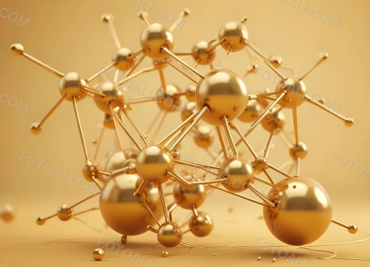 3d Model Golden Molecular Structure With Interconnected Spheres And Lines Creating A Complex Network Soft Golden Background With Blurred Lines Scientific Or Technological Theme Clean And Modern Aesthetic Figure 8 8a04