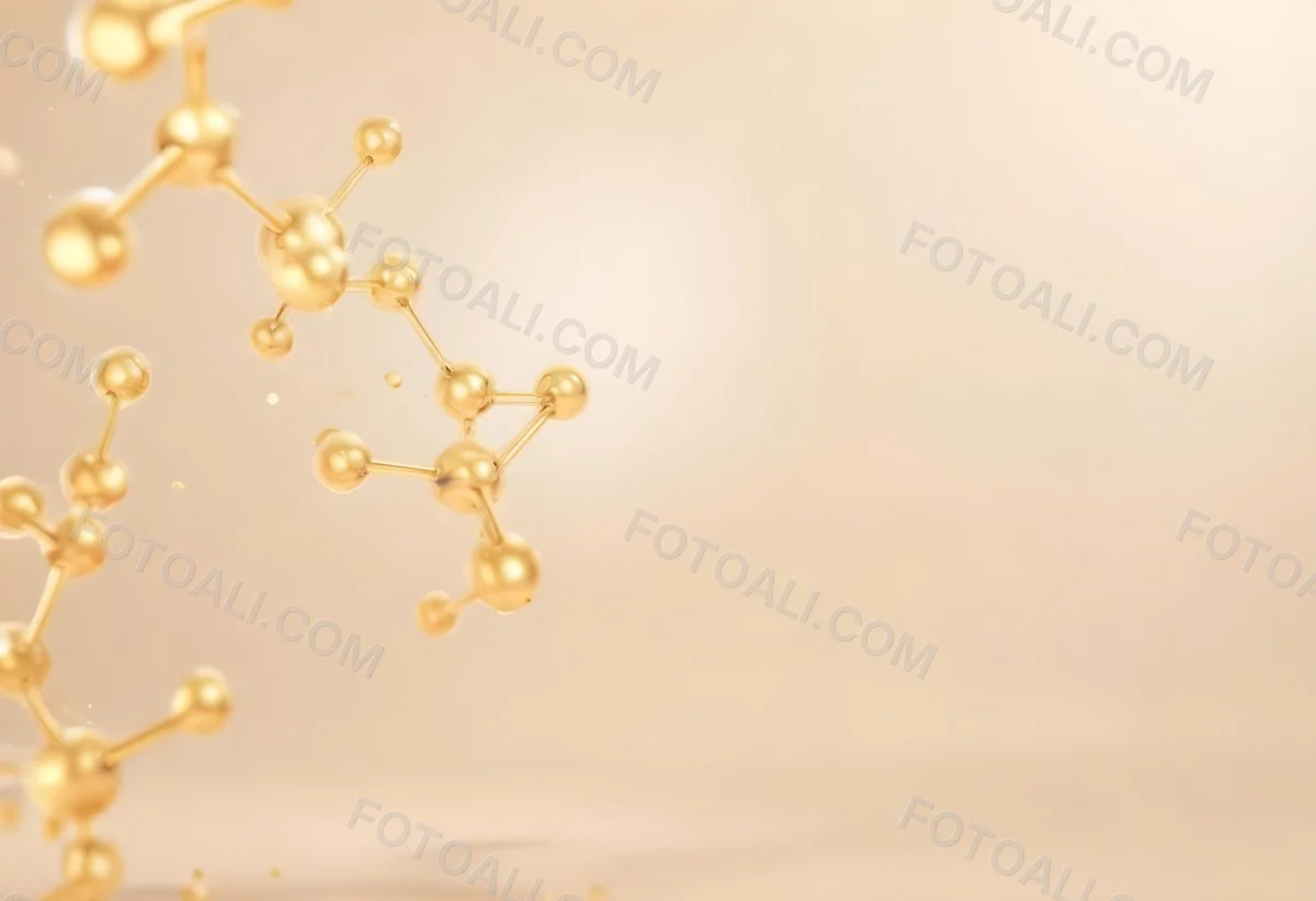 3d Model Golden Molecules Floating In A Bright Background With Small Shiny Particles Perfect For Cosmetic Product Presentation Elegant And Modern Design Figure Octane Render Volumetric Highly Detailed Videogame Aes 30 C3fa