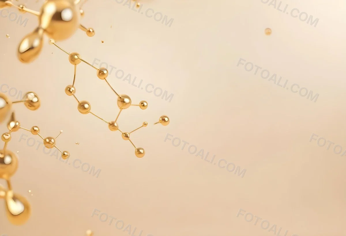 3d Model Golden Molecules Floating In A Bright Background With Small Shiny Particles Perfect For Cosmetic Product Presentation Elegant And Modern Design Figure Octane Render Volumetric Highly Detailed Videogame Aes 62 F1b7
