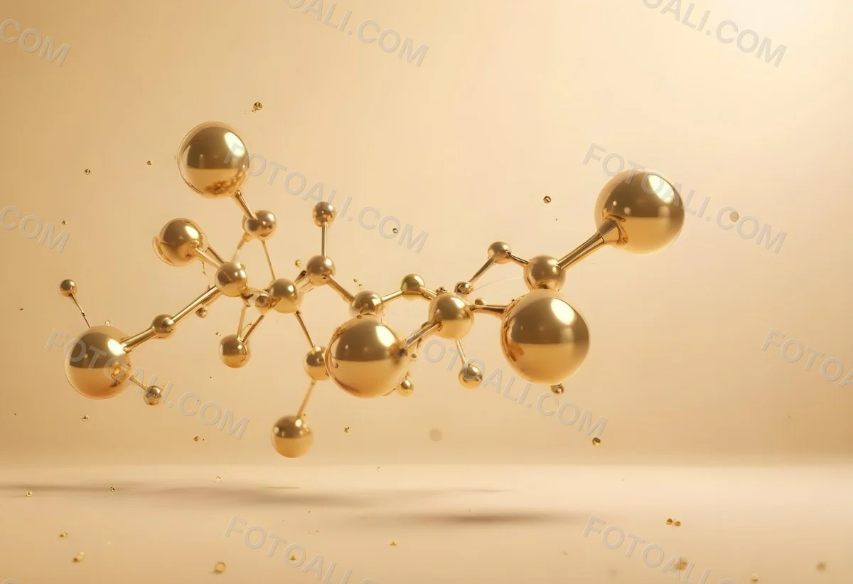 3d Model Golden Molecules Floating In A Bright Background With Small Shiny Particles Perfect For Cosmetic Product Presentation Elegant And Modern Design Figure Octane Render Volumetric Highly Detailed Videogame Aes 9 96c3