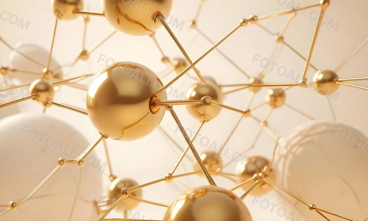 3d Model Golden Spheres Connected By Thin Rods In A Grid Like Structure Soft Lighting Clean And Minimalist Design Abstract Representation Of Molecular Structure Bright Background Figure Octane Render Volumetric 45 A58e