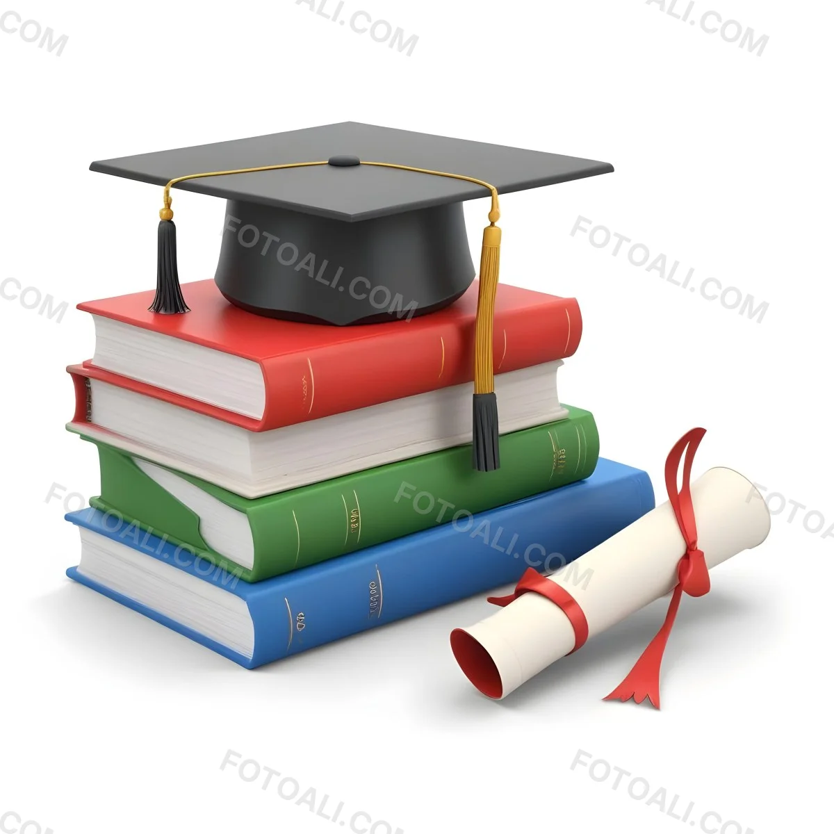 3d Model Graduation Cap On Top Of A Stack Of Books With A Diploma White Background Figure Octane Render Volumetric Highly Detailed Videogame Aesthetic 21 5d96