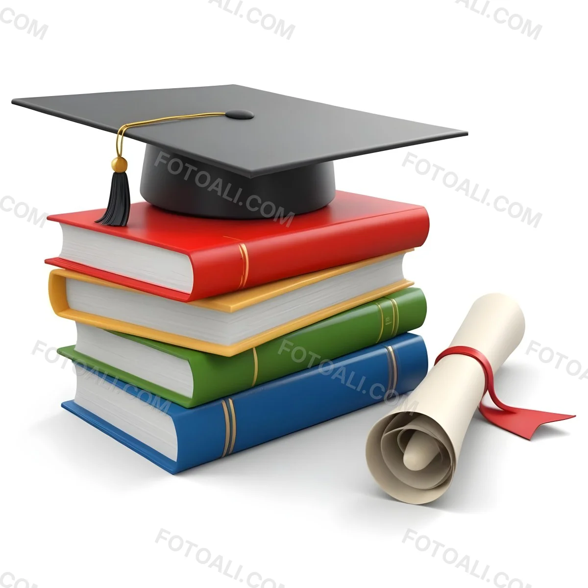 3d Model Graduation Cap On Top Of A Stack Of Books With A Diploma White Background Figure Octane Render Volumetric Highly Detailed Videogame Aesthetic 26 Db3d