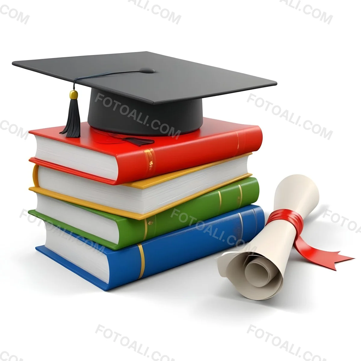 3d Model Graduation Cap On Top Of A Stack Of Books With A Diploma White Background Figure Octane Render Volumetric Highly Detailed Videogame Aesthetic 32 4e24