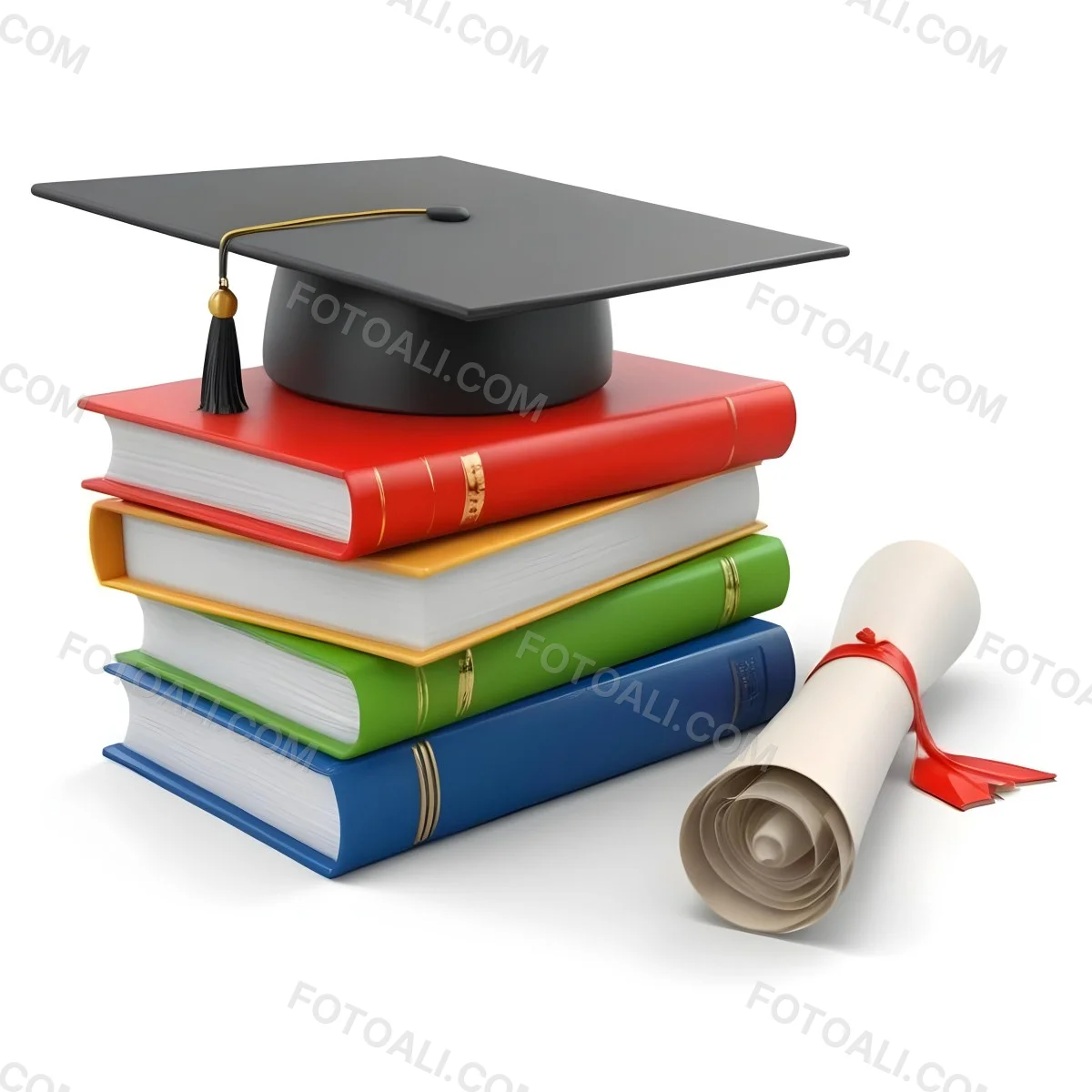 3d Model Graduation Cap On Top Of A Stack Of Books With A Diploma White Background Figure Octane Render Volumetric Highly Detailed Videogame Aesthetic 34 4113