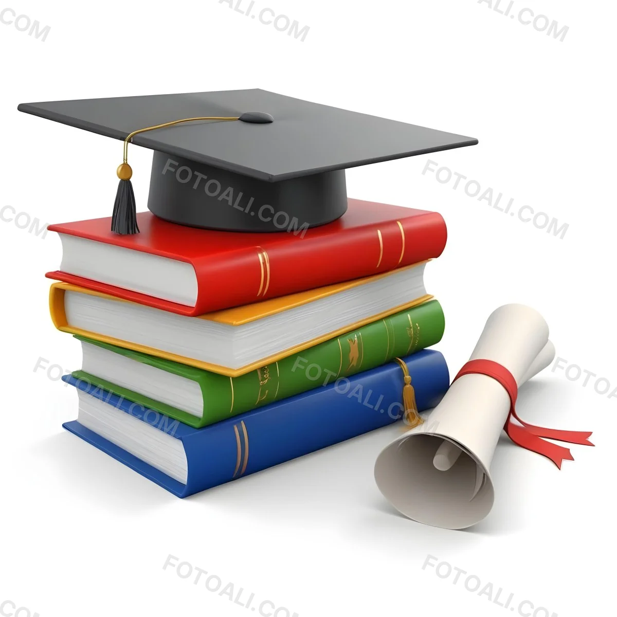 3d Model Graduation Cap On Top Of A Stack Of Books With A Diploma White Background Figure Octane Render Volumetric Highly Detailed Videogame Aesthetic 35 E570