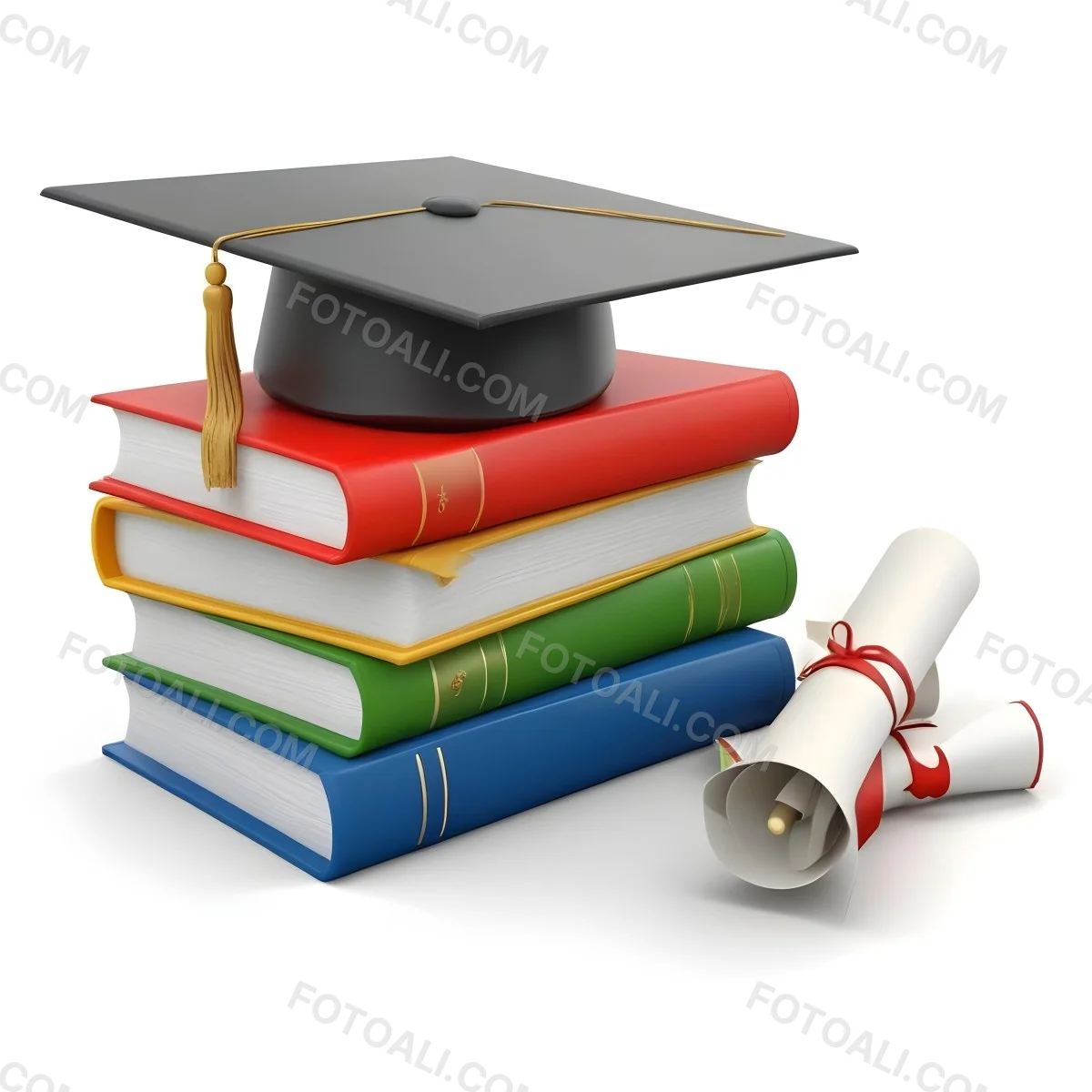 3d Model Graduation Cap On Top Of A Stack Of Books With A Diploma White Background Figure Octane Render Volumetric Highly Detailed Videogame Aesthetic 37 6aee