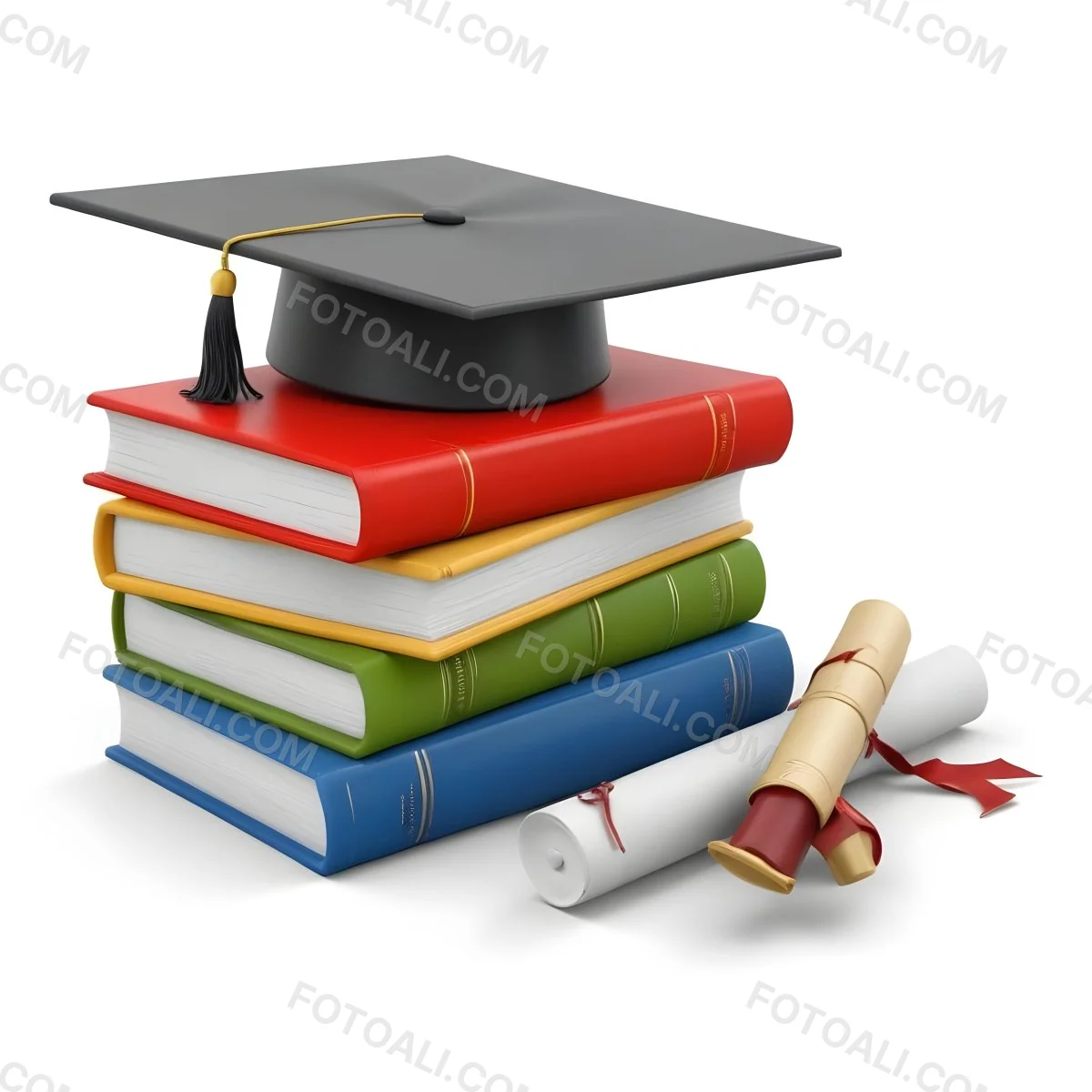 3d Model Graduation Cap On Top Of A Stack Of Books With A Diploma White Background Figure Octane Render Volumetric Highly Detailed Videogame Aesthetic 39 Be5c