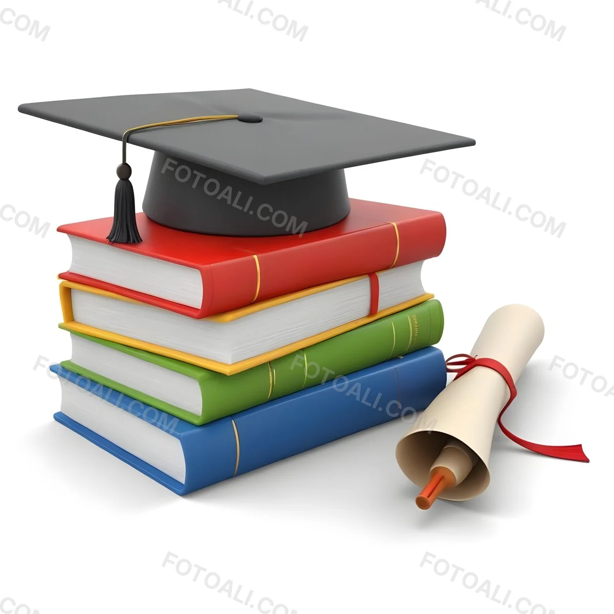 3d Model Graduation Cap On Top Of A Stack Of Books With A Diploma White Background Figure Octane Render Volumetric Highly Detailed Videogame Aesthetic 5 33a7