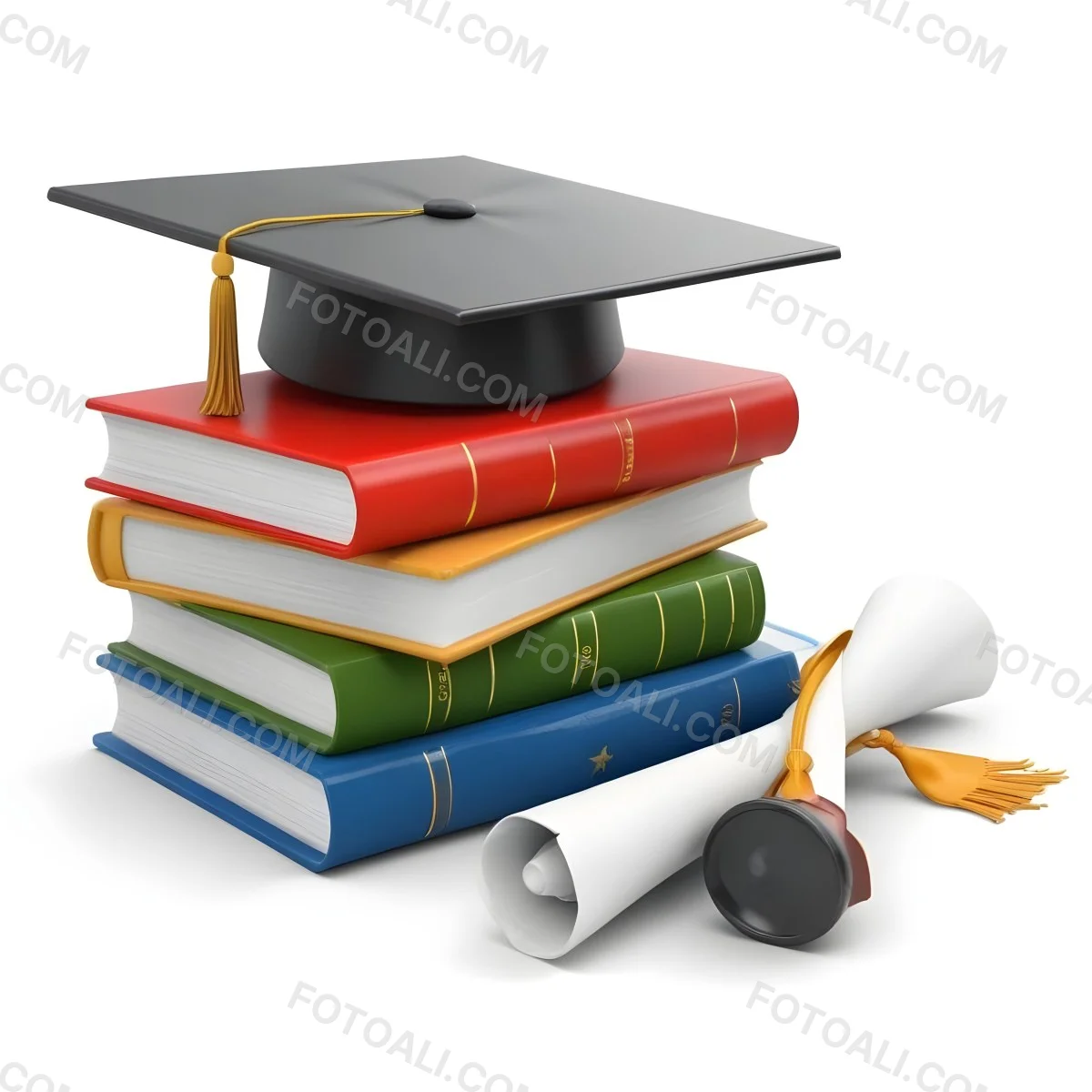 3d Model Graduation Cap On Top Of A Stack Of Books With A Diploma White Background Figure Octane Render Volumetric Highly Detailed Videogame Aesthetic 6 2e22