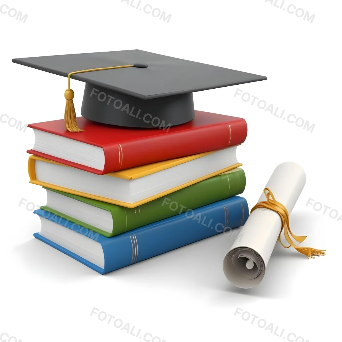 3d Model Graduation Cap On Top Of A Stack Of Books With A Diploma White Background Figure Octane Render Volumetric Highly Detailed Videogame Aesthetic 8 Ceef