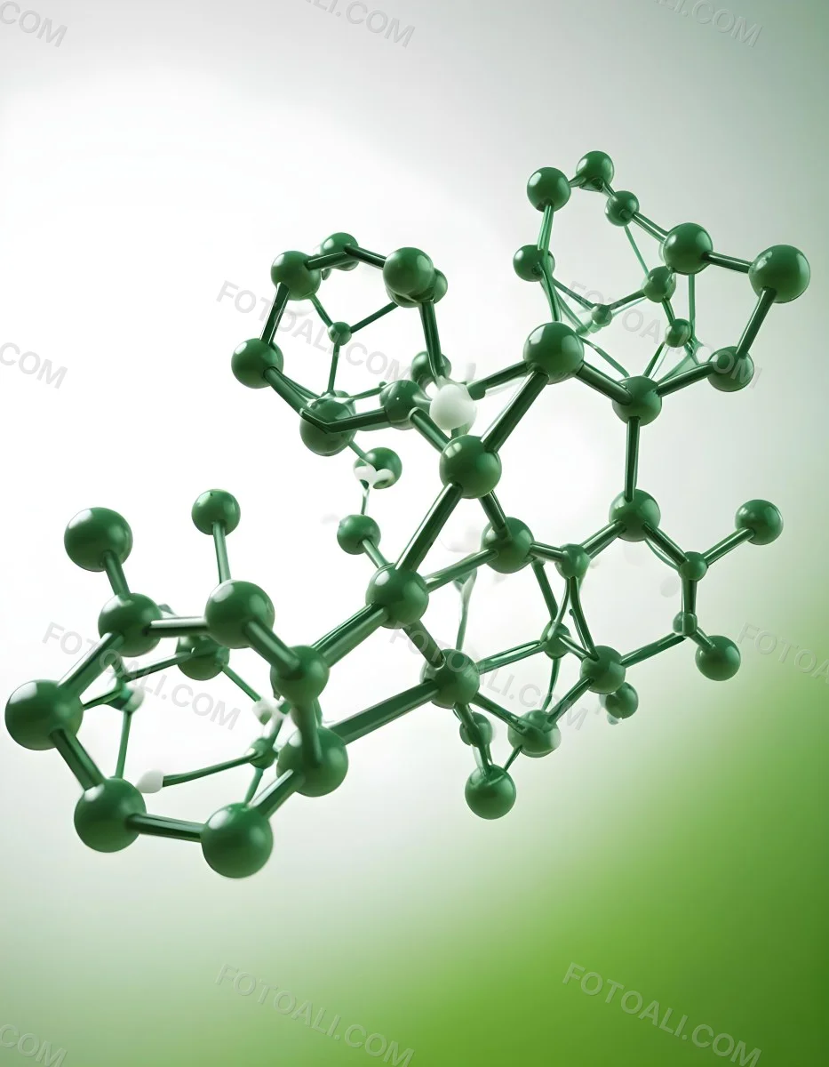 3d Model Green Molecule Structure With Interconnected Spheres And Thin Connecting Lines Against A Gradient White And Green Background Science Concept Organic Chemistry Figure Octane Render Volumetric Highly Detai 27 097d