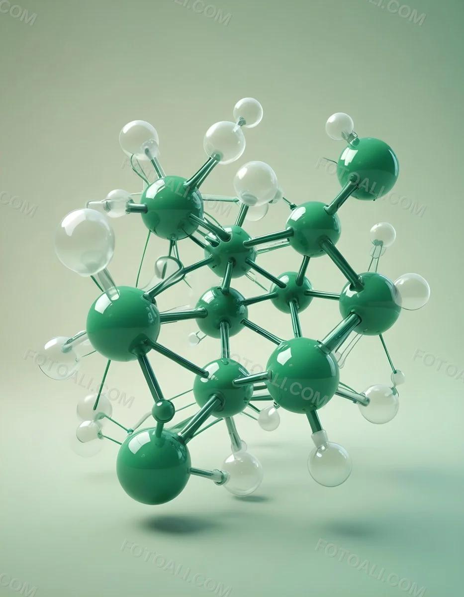 3d Model Green Molecule Structure With Interconnected Spheres And Thin Connecting Lines Against A Gradient White And Green Background Science Concept Organic Chemistry Figure Octane Render Volumetric Highly Detai 36 3a79