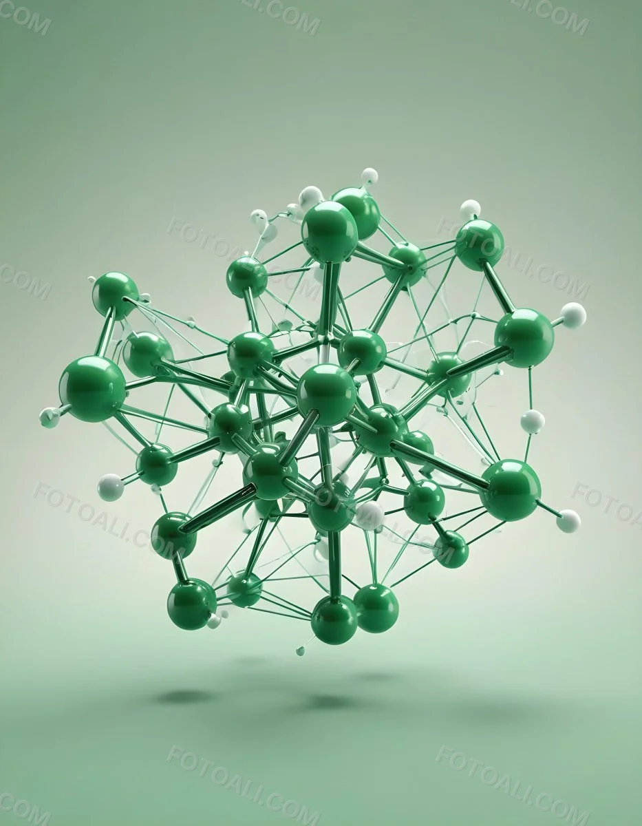 3d Model Green Molecule Structure With Interconnected Spheres And Thin Connecting Lines Against A Gradient White And Green Background Science Concept Organic Chemistry Figure Octane Render Volumetric Highly Detai 45 B10d