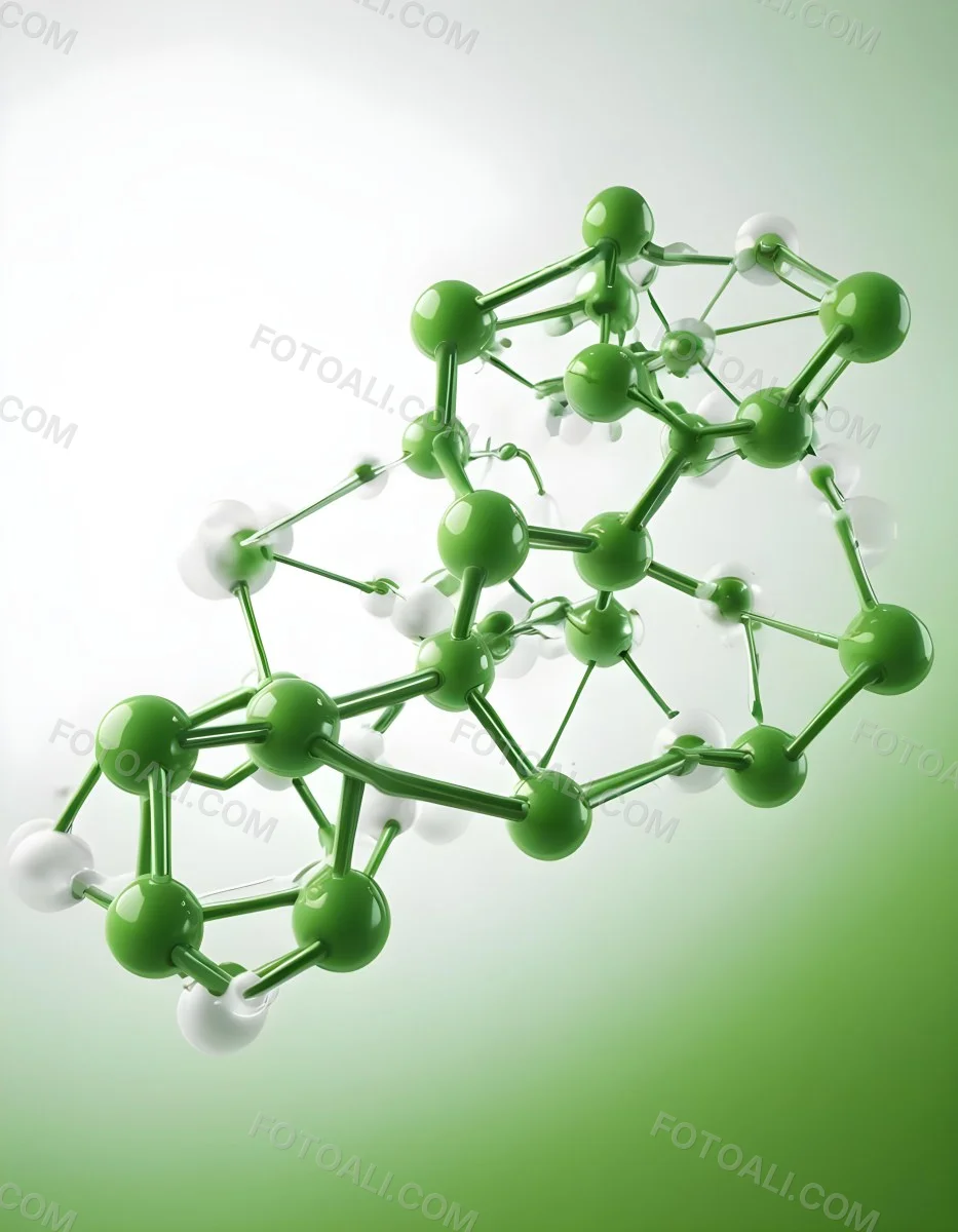3d Model Green Molecule Structure With Interconnected Spheres And Thin Connecting Lines Against A Gradient White And Green Background Science Concept Organic Chemistry Figure Octane Render Volumetric Highly Detai 57 C45e