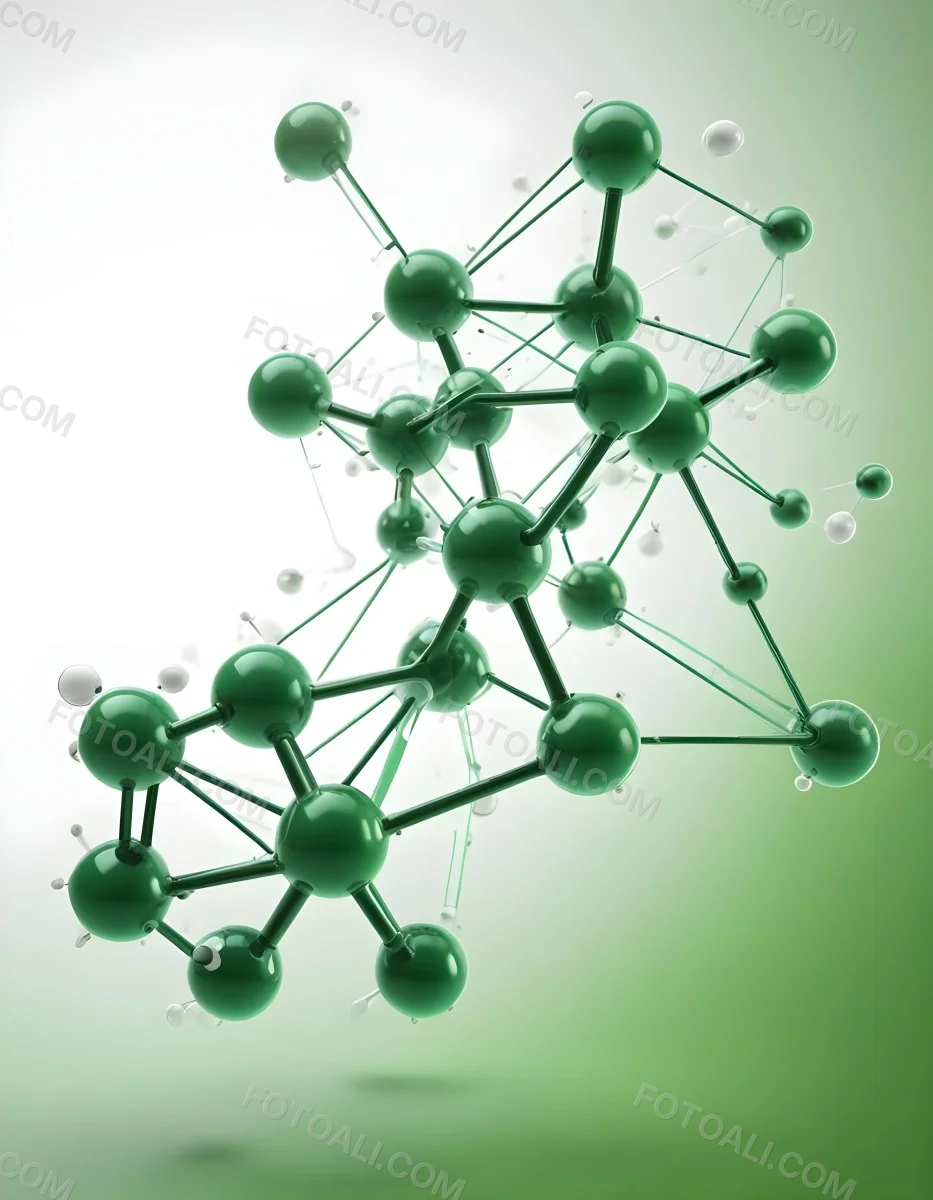 3d Model Green Molecule Structure With Interconnected Spheres And Thin Connecting Lines Against A Gradient White And Green Background Science Concept Organic Chemistry Figure Octane Render Volumetric Highly Detai 58 E844