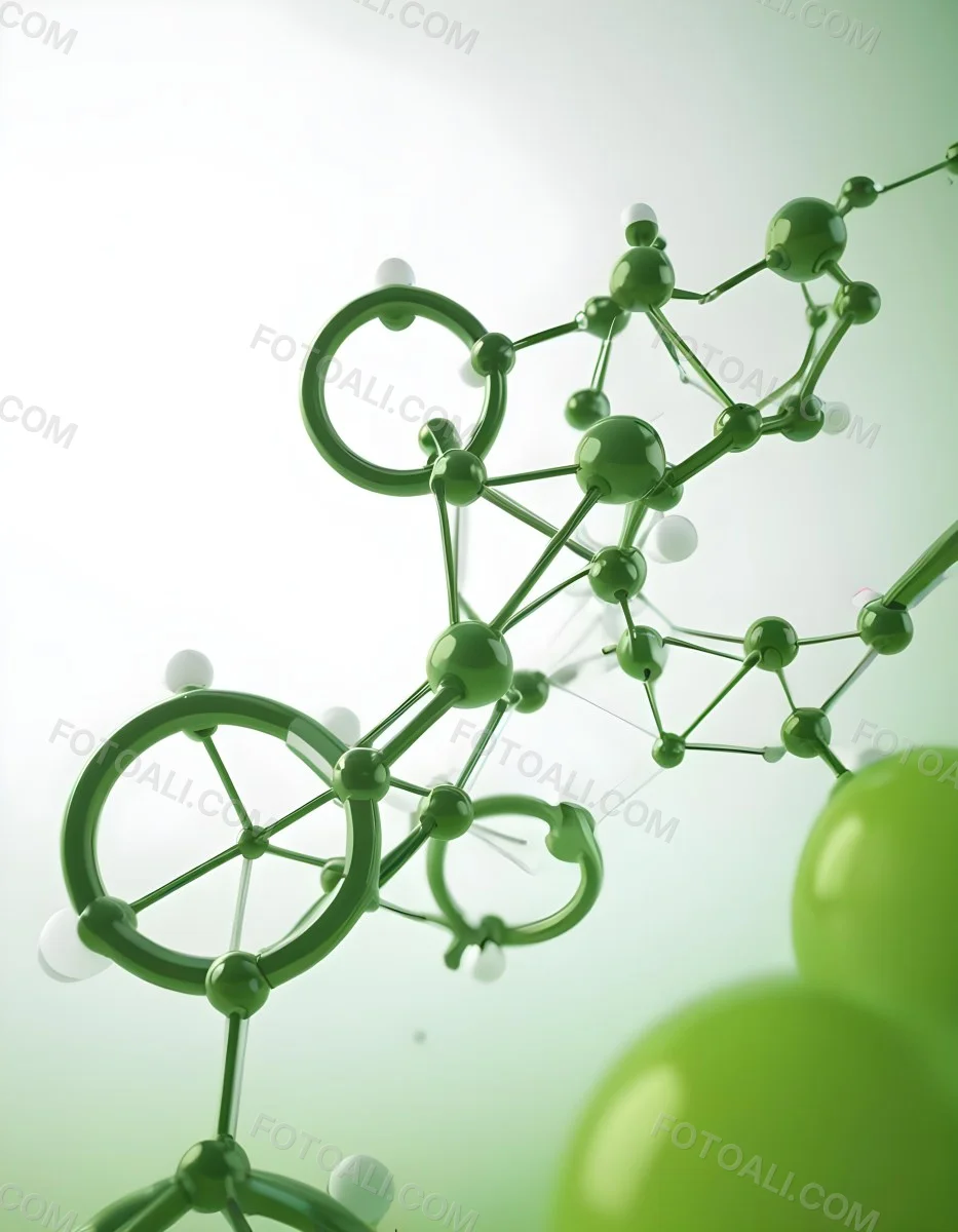 3d Model Green Molecule Structure With Interconnected Spheres And Thin Connecting Lines Against A Gradient White And Green Background Science Concept Organic Chemistry Figure Octane Render Volumetric Highly Detai 8 1580