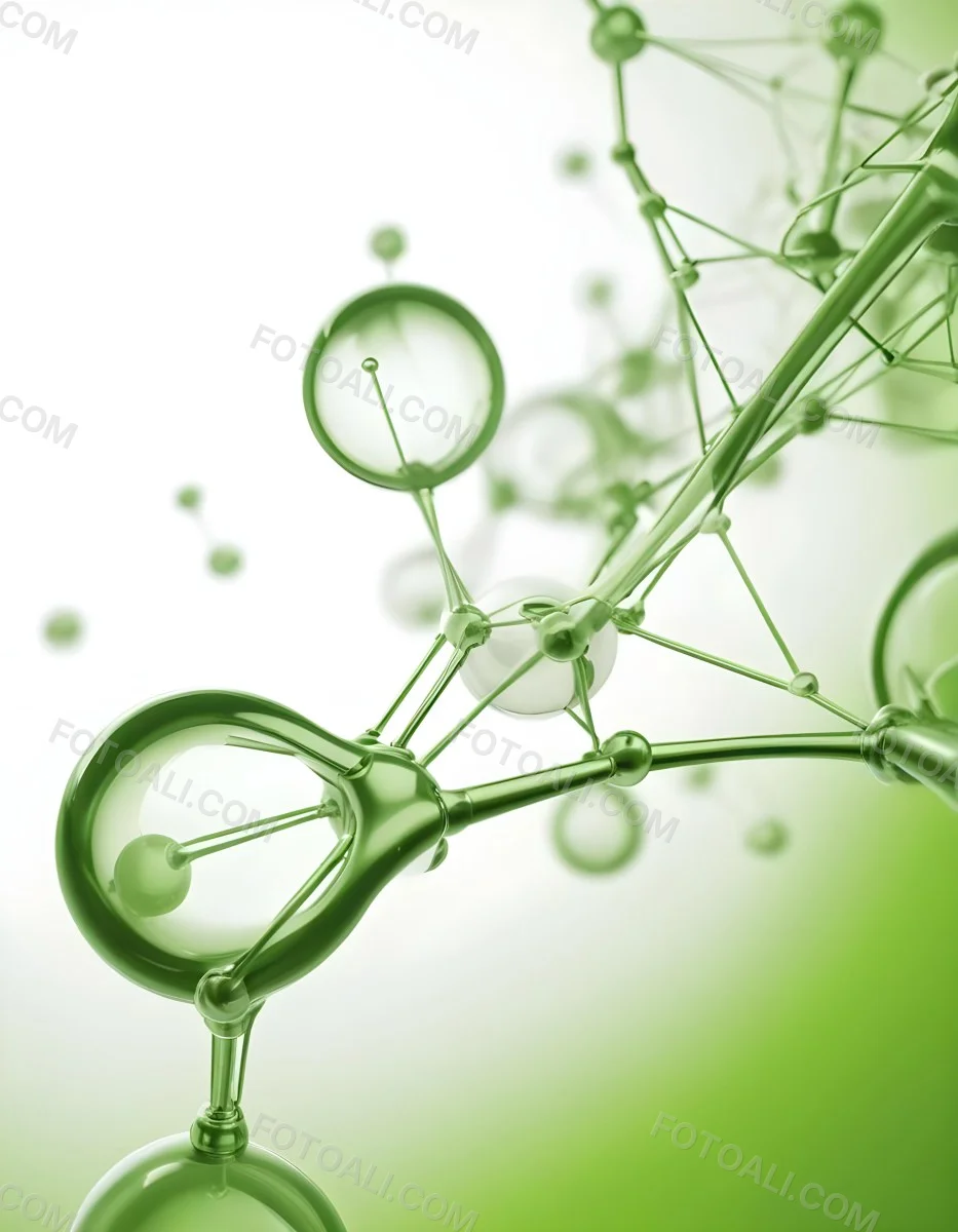 3d Model Green Molecule Structure With Interconnected Spheres And Thin Connecting Lines Against A Gradient White And Green Background Science Concept Organic Chemistry Figure Octane Render Volumetric Highly Detai 9 3d4e