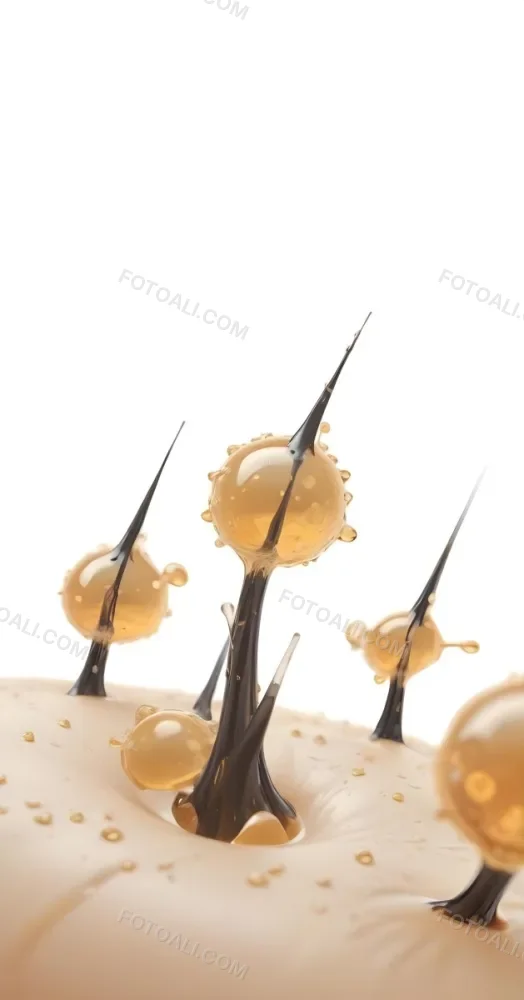 3d Model Hair Follicles With Oil Drops On A White Background Close Up View Of Hair And Scalp Hair Care Concept Hair Treatment Hair Health Figure Octane Render Volumetric Highly Detailed Videogame Aesthetic 4 86f9
