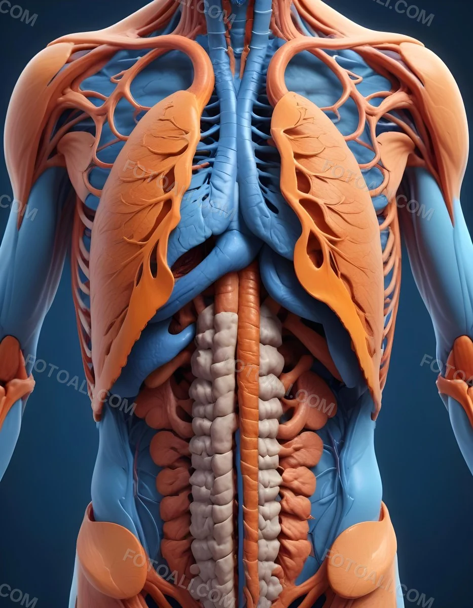 3d Model Human Anatomy With Lungs Intestines And Kidneys Highlighted In Orange Set Against A Blue Background Showcasing The Internal Structure Of The Body Figure Octane Render Volumetric Highly Detailed Videoga 34 4f37