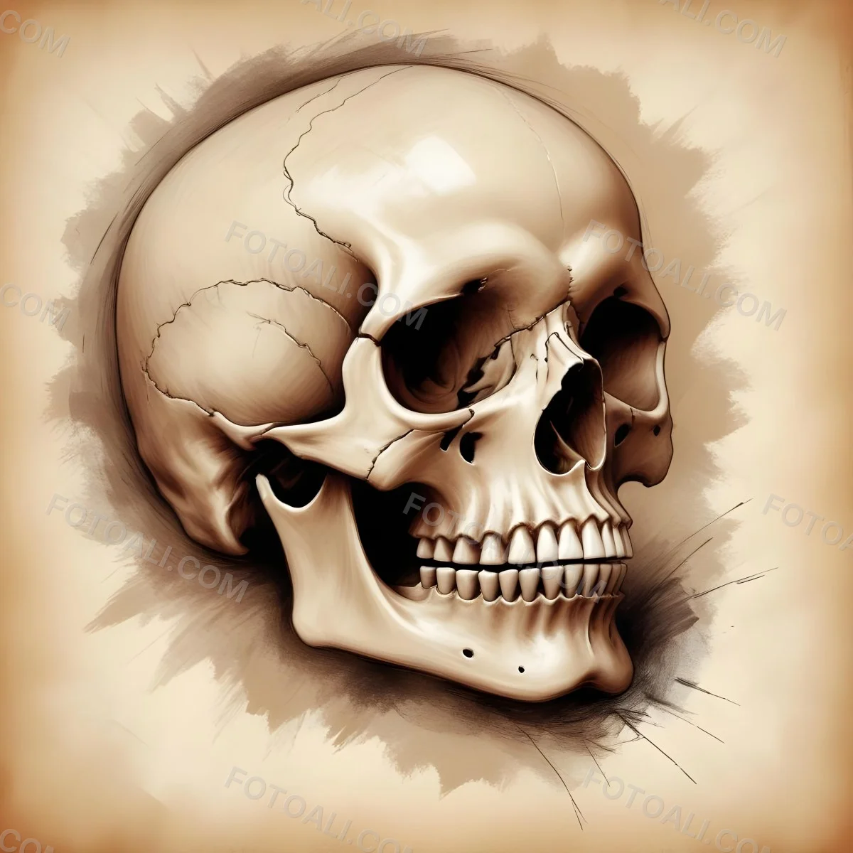3d Model Human Skull On A Parchment Background Figure Octane Render Volumetric Highly Detailed Videogame Aesthetic 36
