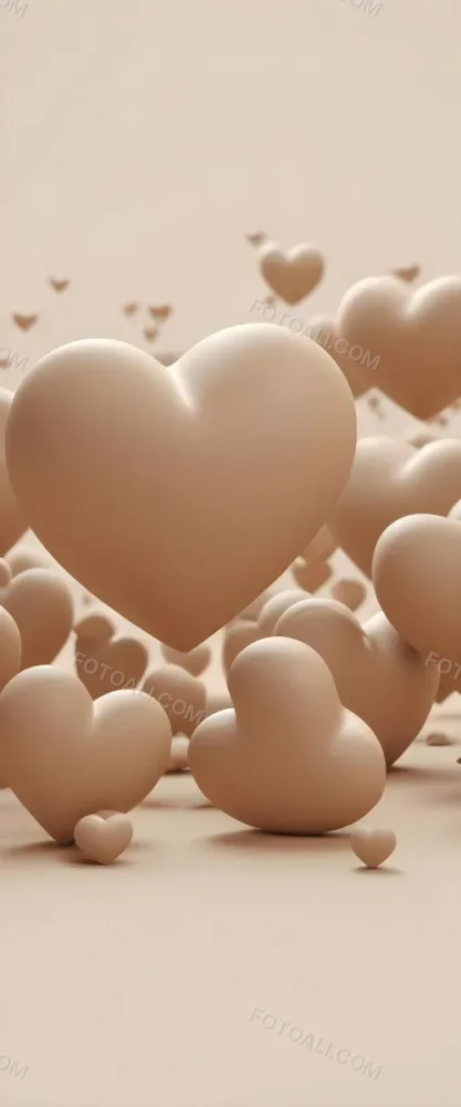 3d Model Many Light Brown Hearts Of Different Sizes Floating In A Light Brown Background Some Of Them Are In Focus And Some Are Blurred Figure Octane Render Volumetric Highly Detailed Videogame Aesthetic 15 6d14