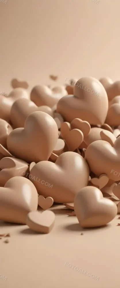 3d Model Many Light Brown Hearts Of Different Sizes Floating In A Light Brown Background Some Of Them Are In Focus And Some Are Blurred Figure Octane Render Volumetric Highly Detailed Videogame Aesthetic 36 892f