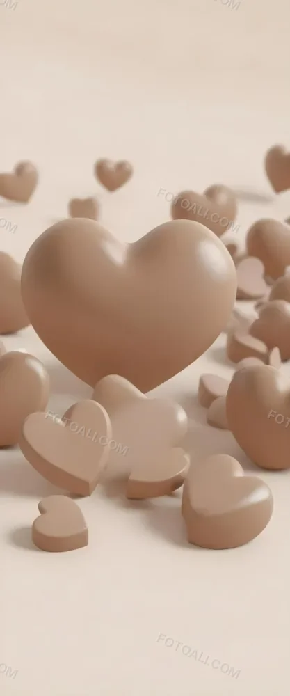 3d Model Many Light Brown Hearts Of Different Sizes Floating In A Light Brown Background Some Of Them Are In Focus And Some Are Blurred Figure Octane Render Volumetric Highly Detailed Videogame Aesthetic 5 0aae
