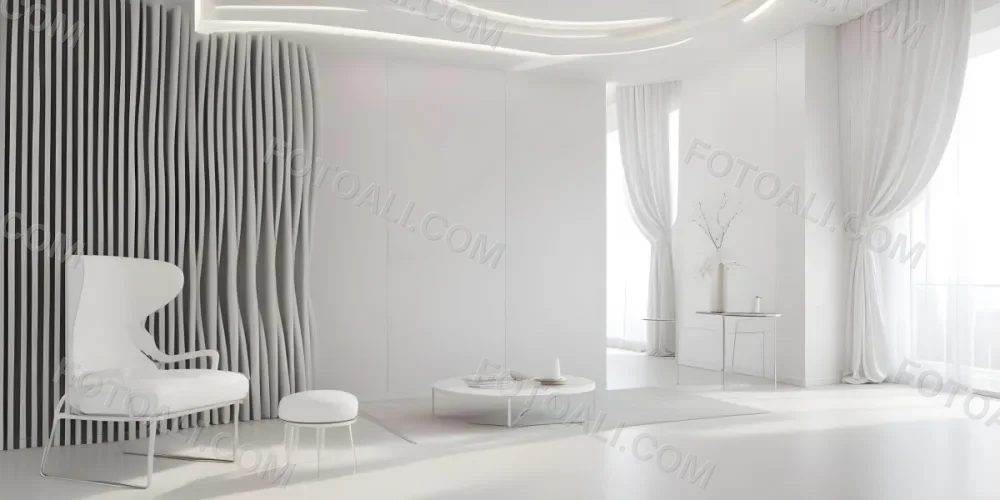 3d Model Modern Interior Space Featuring A Minimalist Design With White Walls And Furniture The Room Includes A Curved Wall Texture A Round Coffee Table And A Small White Chair Natural Light Enters Through Small Wind 29 C4d8