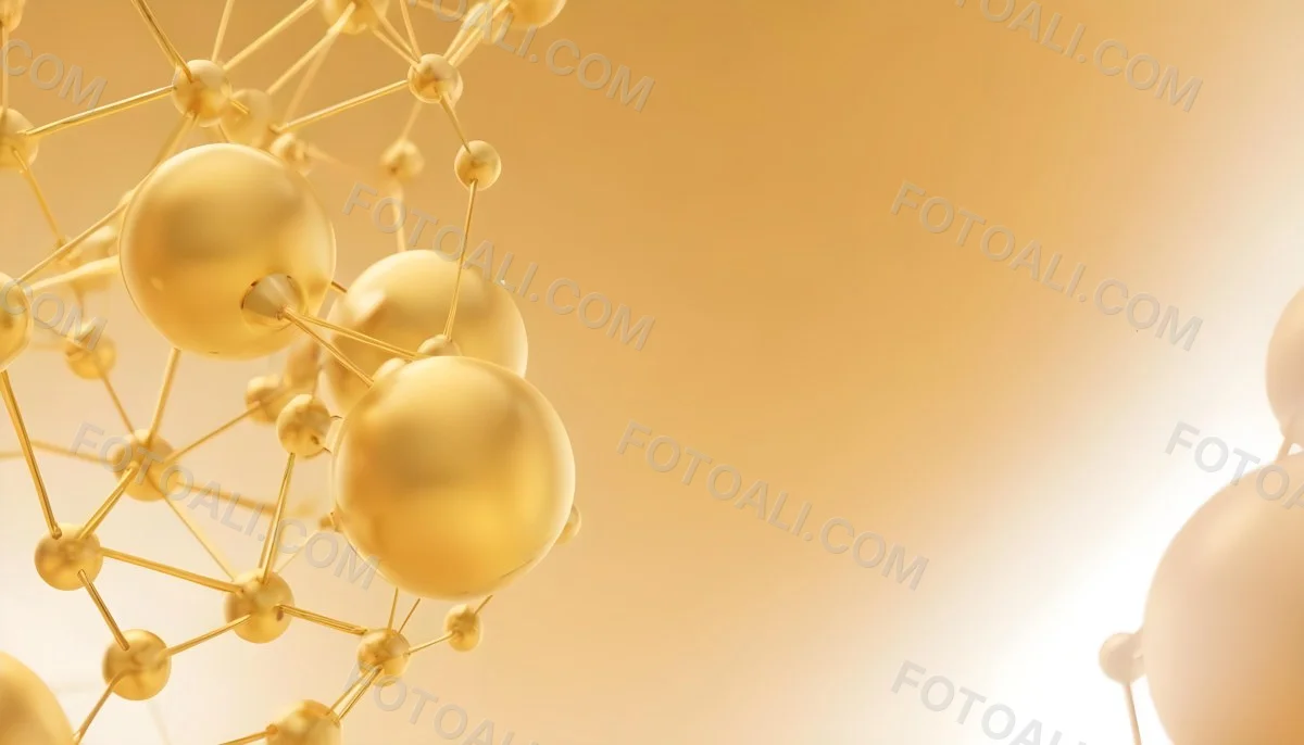 3d Model Molecular Structure With Golden Spheres Connected By Thin Lines Soft Golden Gradient Background Scientific Visualization Conceptual Design Modern Aesthetic Figure Octane Render Volumetric Highly Detailed 30 F4d6