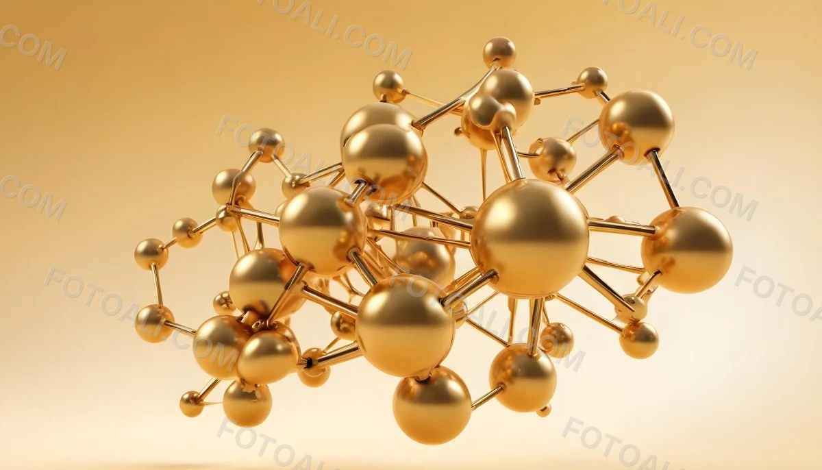 3d Model Molecular Structure With Golden Spheres Connected By Thin Lines Soft Golden Gradient Background Scientific Visualization Conceptual Design Modern Aesthetic Figure Octane Render Volumetric Highly Detailed 6 03fb