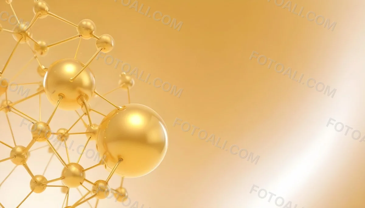 3d Model Molecular Structure With Golden Spheres Connected By Thin Lines Soft Golden Gradient Background Scientific Visualization Conceptual Design Modern Aesthetic Figure Octane Render Volumetric Highly Detailed 7 E702