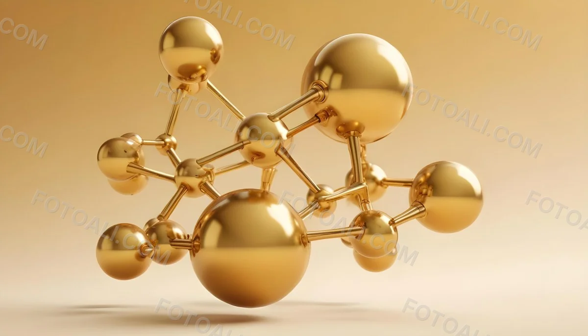 3d Model Molecular Structure With Golden Spheres Connected By Thin Lines Soft Golden Gradient Background Scientific Visualization Conceptual Design Modern Aesthetic Figure Octane Render Volumetric Highly Detailed 8 D76b
