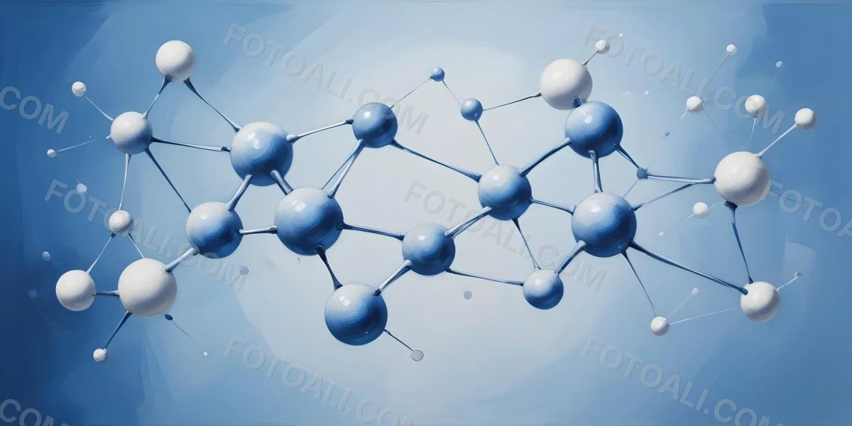 3d Model Molecular Structure With Interconnected Spheres And Lines Creating A Network Like Pattern Soft Blue And White Color Palette Minimalist Composition Clean And Modern Aesthetic Abstract Representation Of Sci 10 7cba