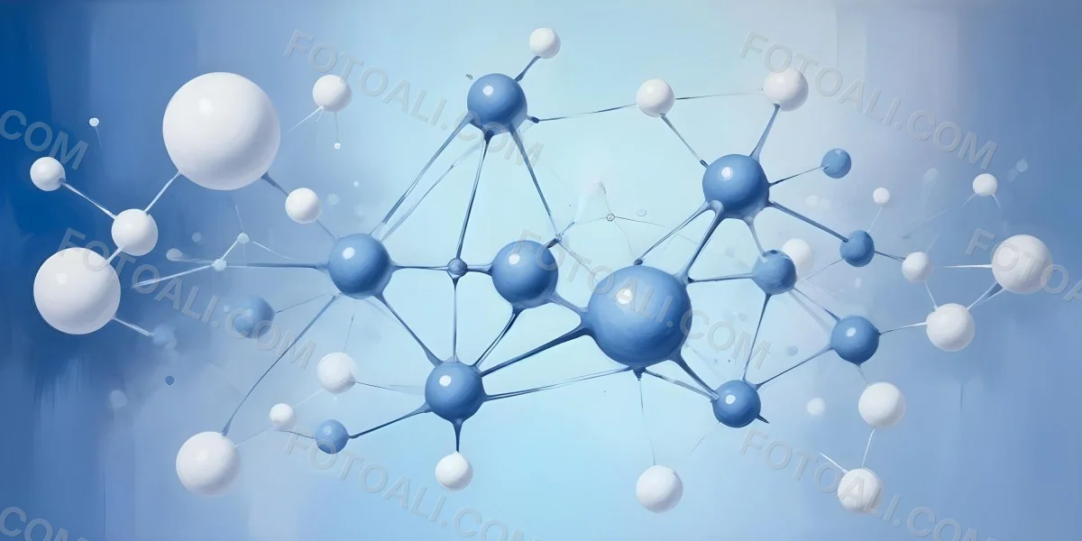 3d Model Molecular Structure With Interconnected Spheres And Lines Creating A Network Like Pattern Soft Blue And White Color Palette Minimalist Composition Clean And Modern Aesthetic Abstract Representation Of Sci 16 E2a7