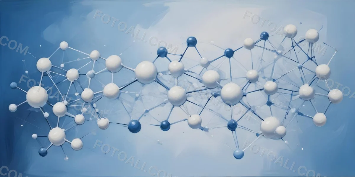 3d Model Molecular Structure With Interconnected Spheres And Lines Creating A Network Like Pattern Soft Blue And White Color Palette Minimalist Composition Clean And Modern Aesthetic Abstract Representation Of Sci 20 D50e