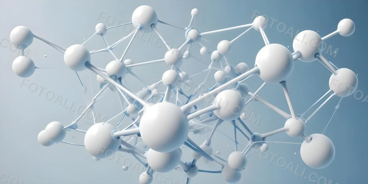 3d Model Molecular Structure With Interconnected Spheres And Lines Creating A Network Like Pattern Soft Blue And White Color Palette Minimalist Composition Clean And Modern Aesthetic Abstract Representation Of Sci 5 3479