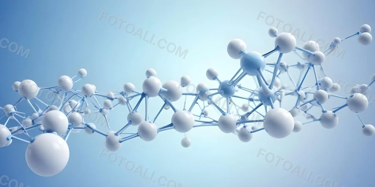3d Model Molecular Structure With Interconnected Spheres And Lines Creating A Network Like Pattern Soft Blue And White Color Palette Minimalist Composition Clean And Modern Aesthetic Abstract Representation Of Sci 50 60c2