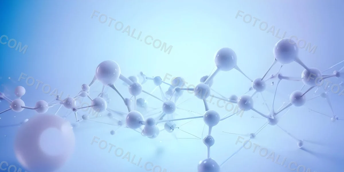 3d Model Molecular Structure With Interconnected Spheres And Lines Creating A Network Like Pattern Soft Blue And White Color Palette Minimalist Composition Clean And Modern Aesthetic Abstract Representation Of Sci 53 C61a
