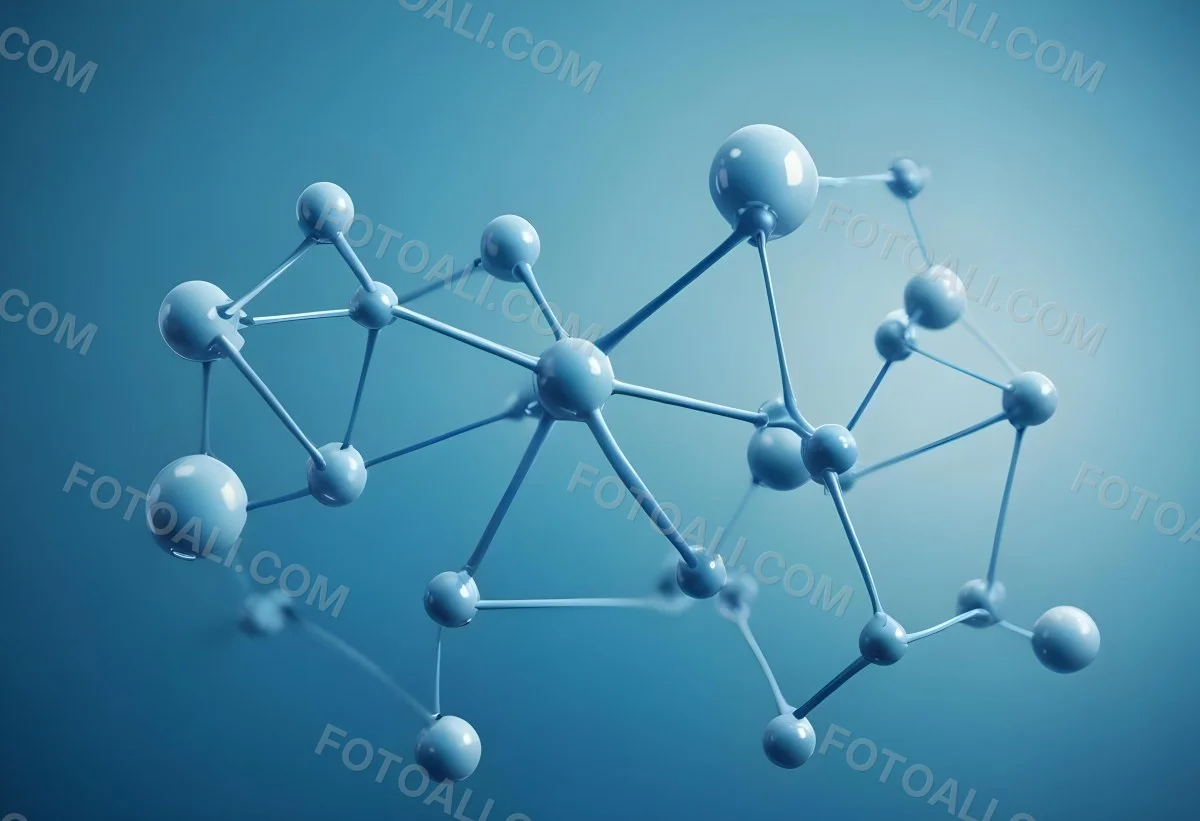 3d Model Molecular Structure With Interconnected Spheres And Rods Blue Color Scheme Scientific Visualization Clean And Modern Design Abstract Representation Of Molecules Technology Related Theme Against A Blue Ba 37 6db2