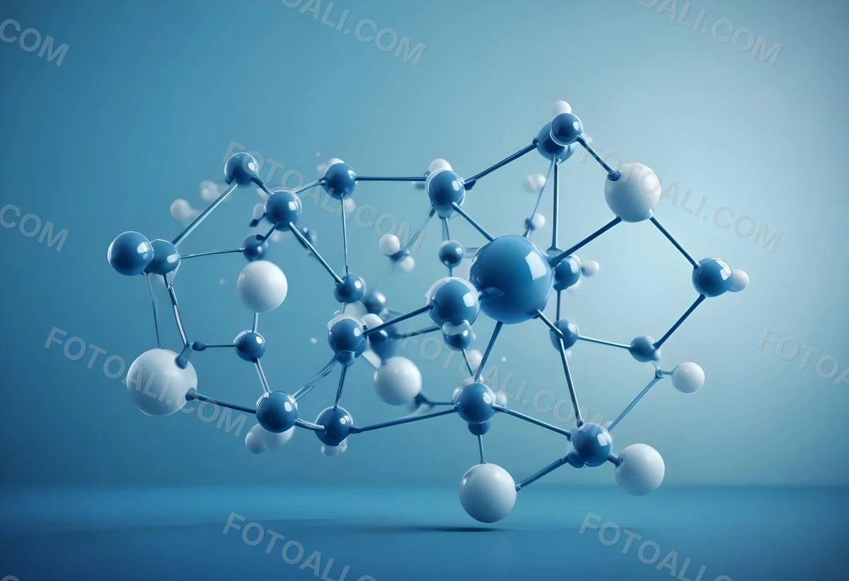 3d Model Molecular Structure With Interconnected Spheres And Rods Blue Color Scheme Scientific Visualization Clean And Modern Design Abstract Representation Of Molecules Technology Related Theme Against A Blue Ba 39 0970